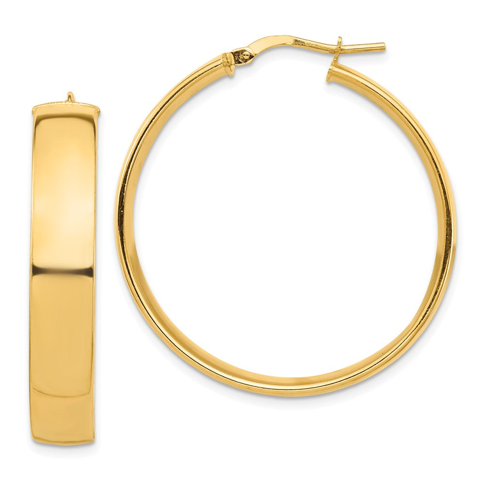 14k 7x35mm High Polished Tube Hoop Earrings