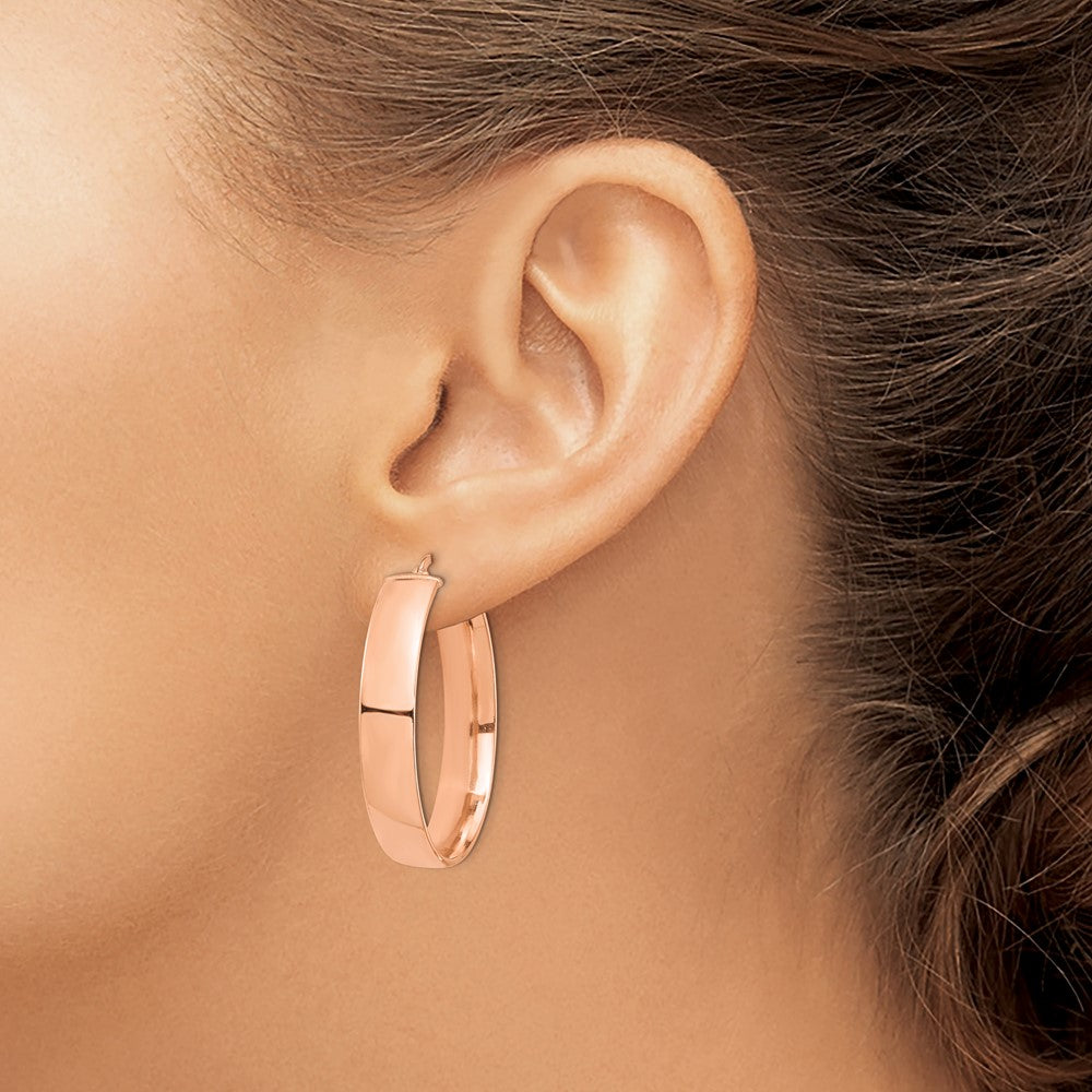14k Rose Gold 7x35mm High Polished Tube Hoop Earrings