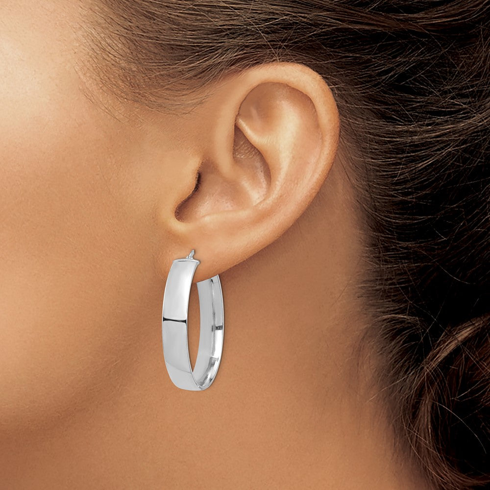 14k White Gold 7x35mm High Polished Tube Hoop Earrings