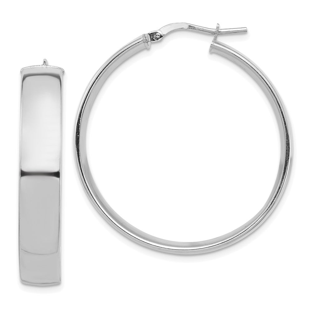 14k White Gold 7x35mm High Polished Tube Hoop Earrings