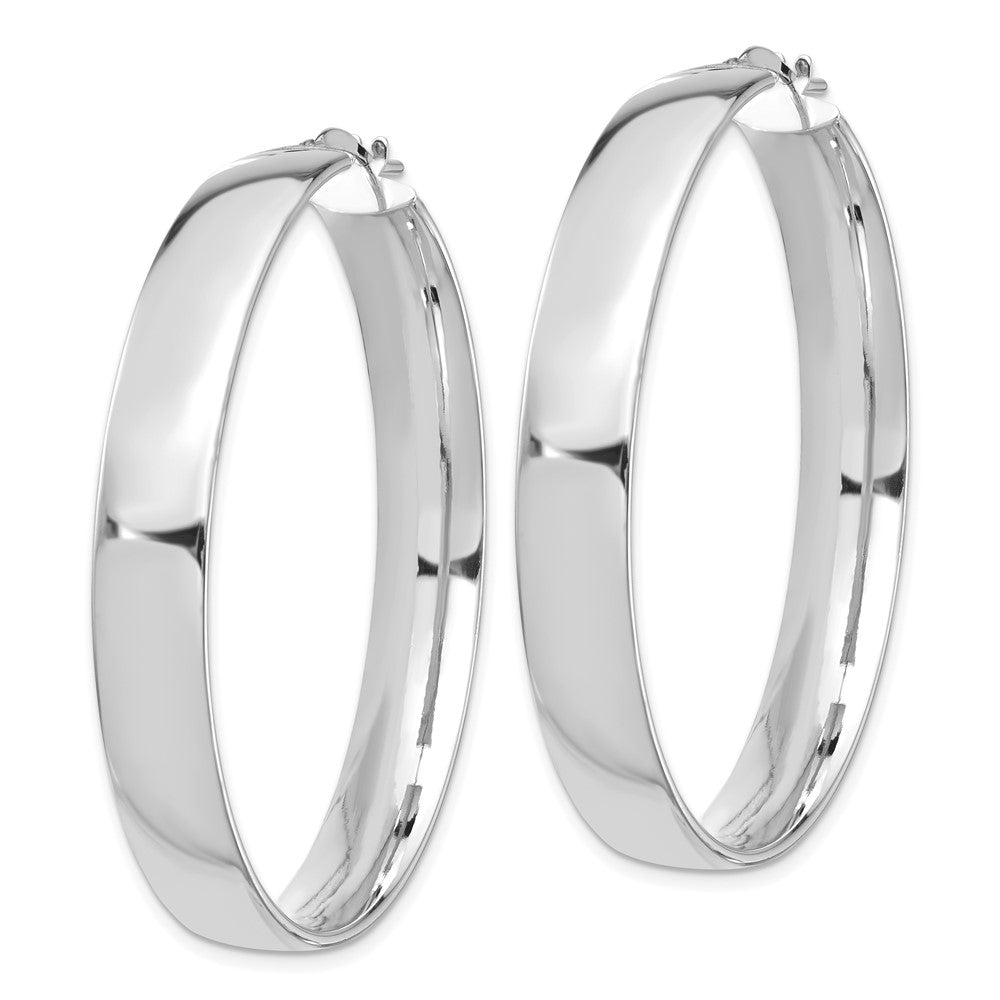 14k White Gold 7x45mm High Polished Tube Hoop Earrings