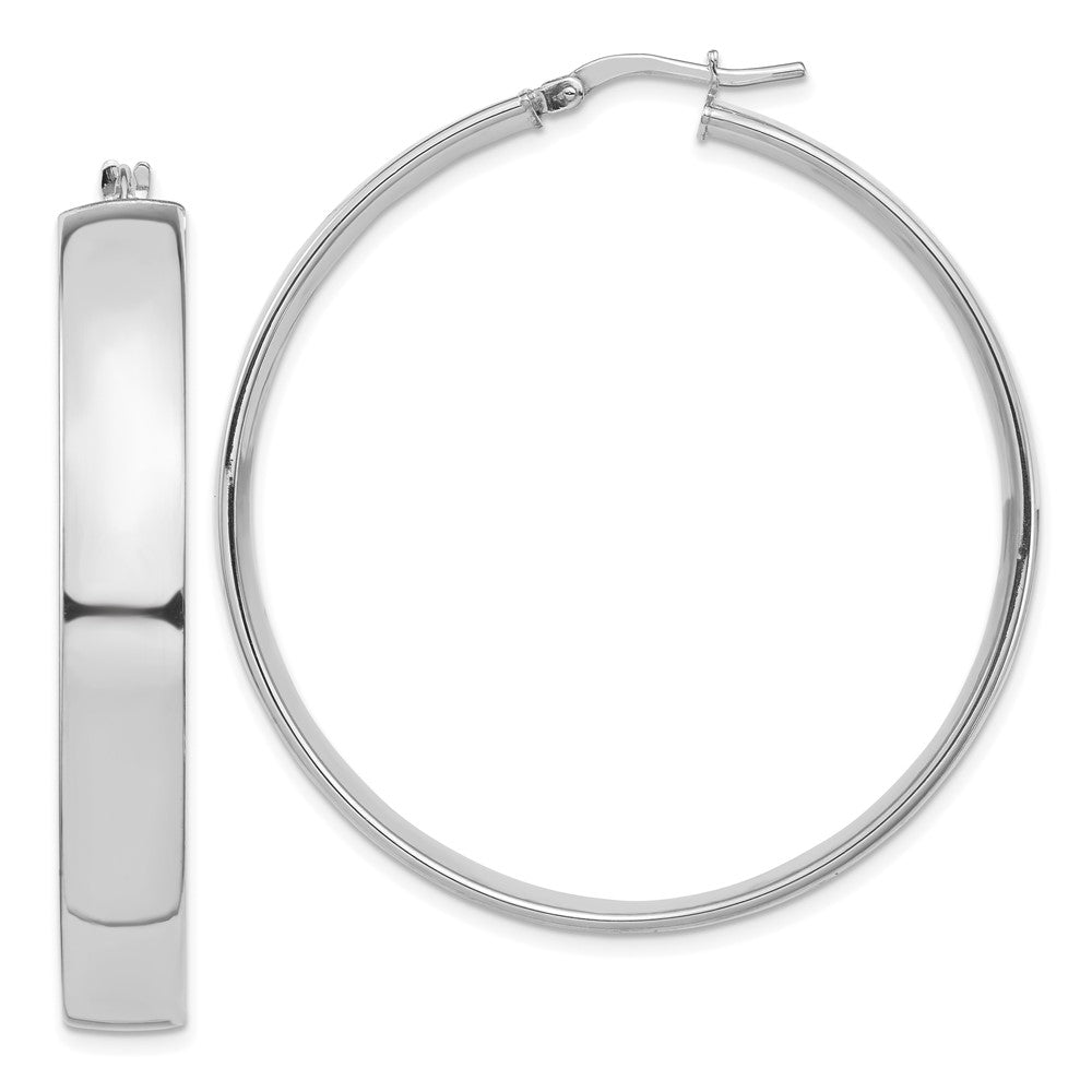 14k White Gold 7x45mm High Polished Tube Hoop Earrings