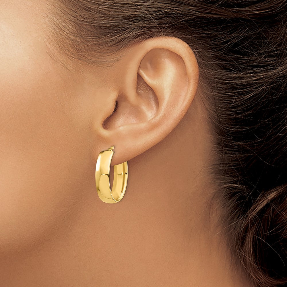 14k 7x24mm High Polished Oval Tube Hoop Earrings