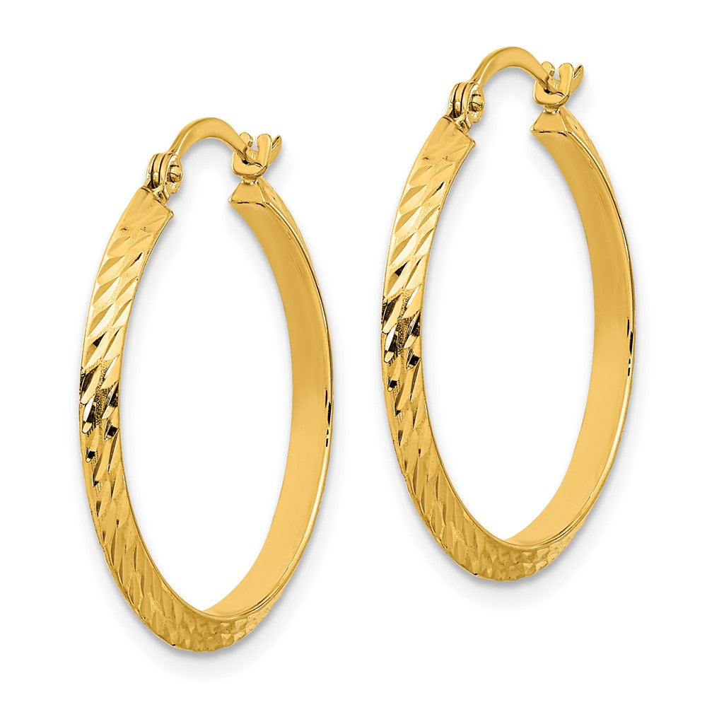 14K 2.00x25mm Polished Diamond-Cut Knife-Edge Tube Hoop Earrings