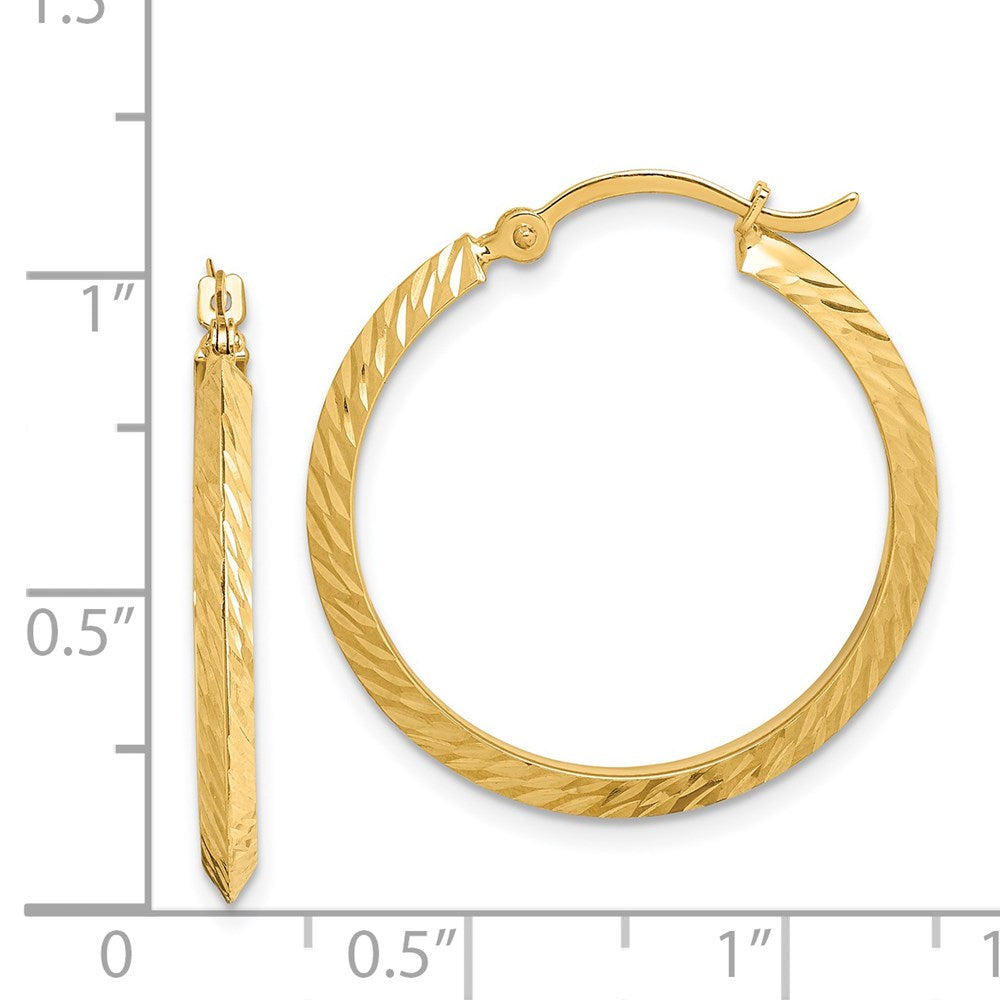 14K 2.00x25mm Polished Diamond-Cut Knife-Edge Tube Hoop Earrings