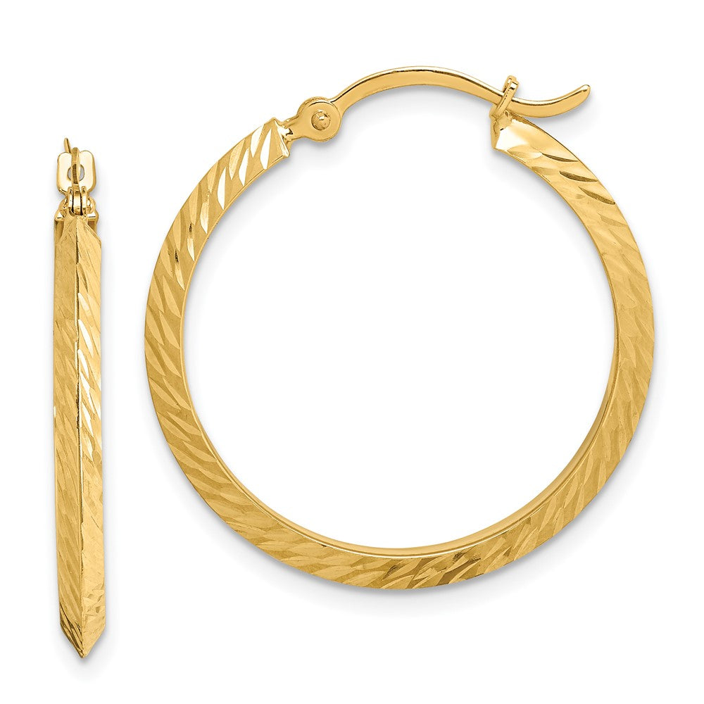14K 2.00x25mm Polished Diamond-Cut Knife-Edge Tube Hoop Earrings