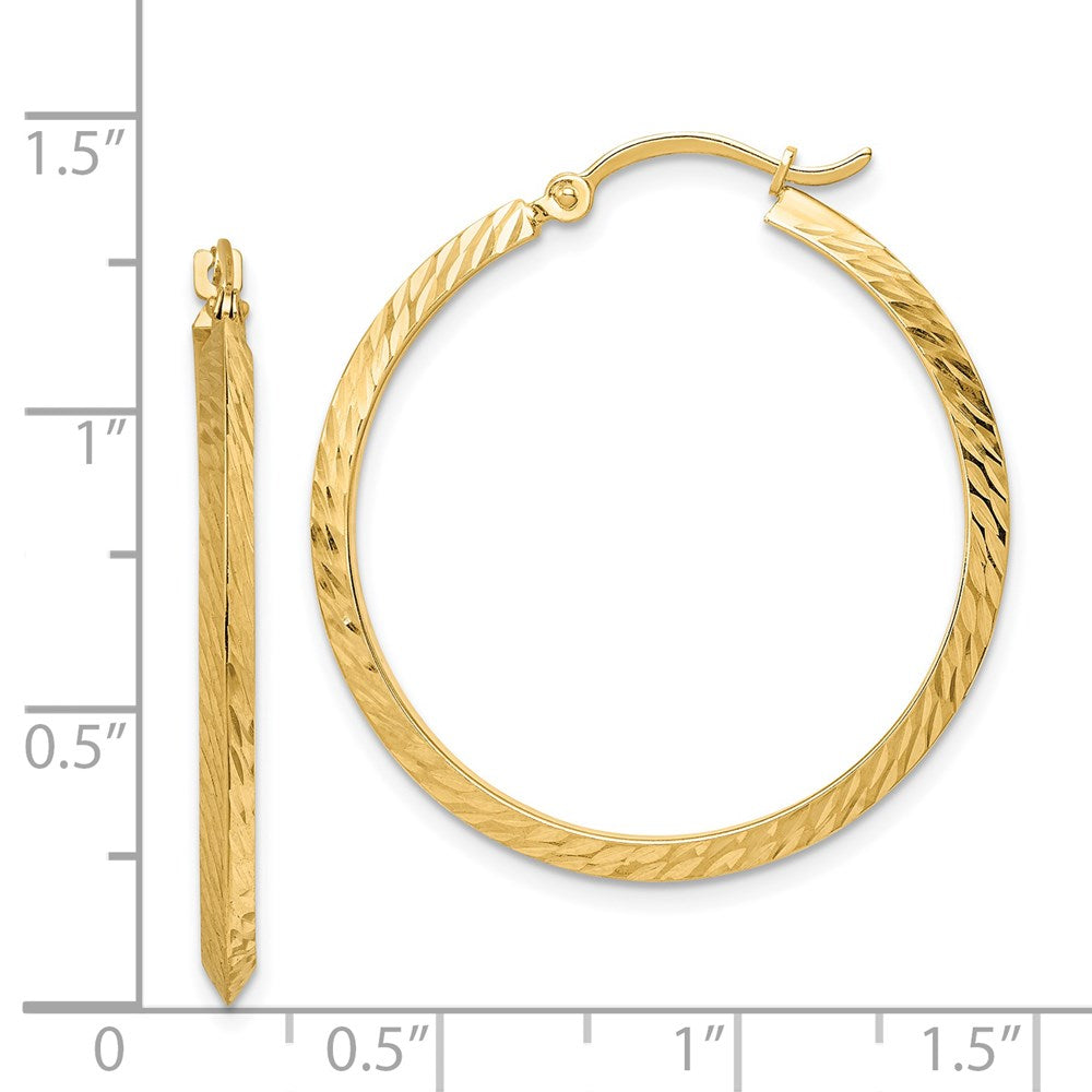 14K 2.00x33mm Polished Diamond-Cut Knife-Edge Tube Hoop Earrings