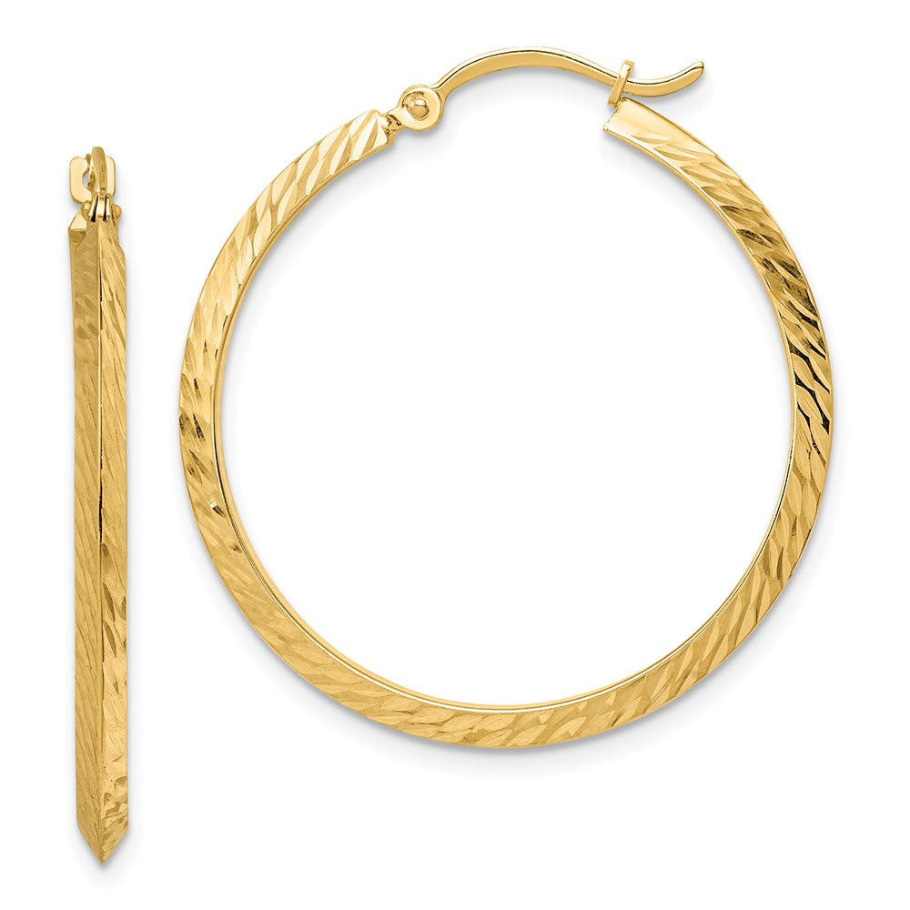 14K 2.00x33mm Polished Diamond-Cut Knife-Edge Tube Hoop Earrings