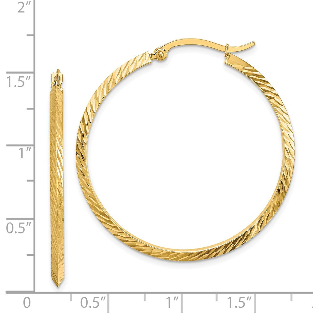 14K 2.00x38mm Polished Diamond-Cut Knife-Edge Tube Hoop Earrings