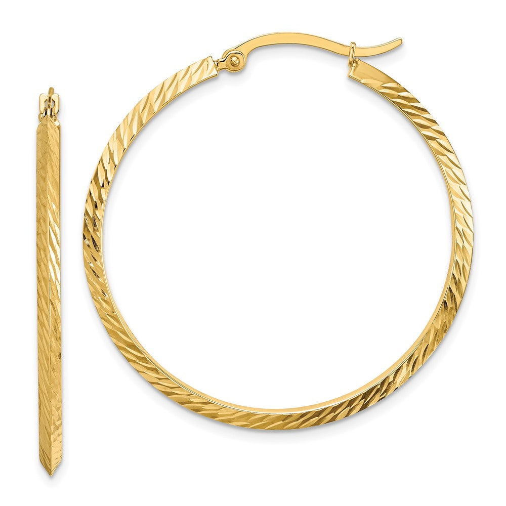 14K 2.00x38mm Polished Diamond-Cut Knife-Edge Tube Hoop Earrings