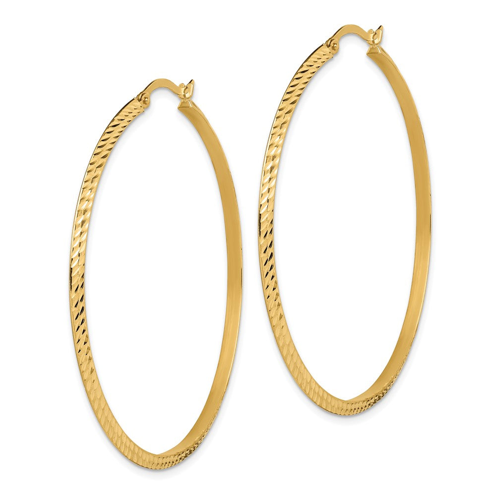 14K 2.00x50mm Polished Diamond-Cut Knife-Edge Tube Hoop Earrings