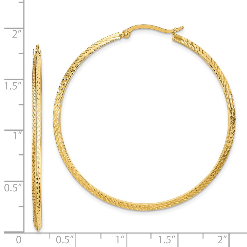 14K 2.00x50mm Polished Diamond-Cut Knife-Edge Tube Hoop Earrings