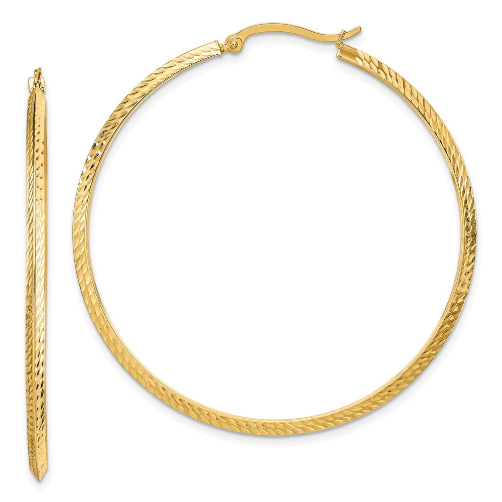 14K 2.00x50mm Polished Diamond-Cut Knife-Edge Tube Hoop Earrings