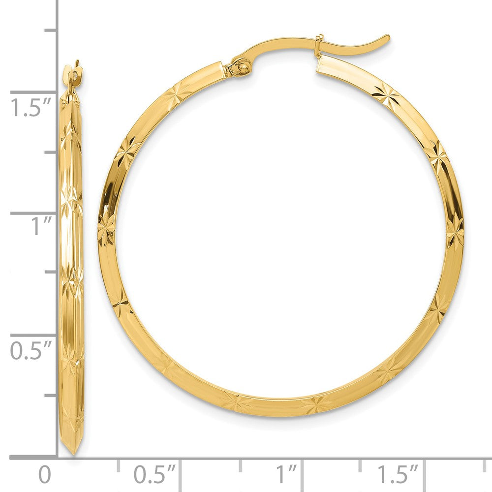 14K 2.00x38mm Polished Diamond-Cut Knife-Edge Tube Hoop Earrings