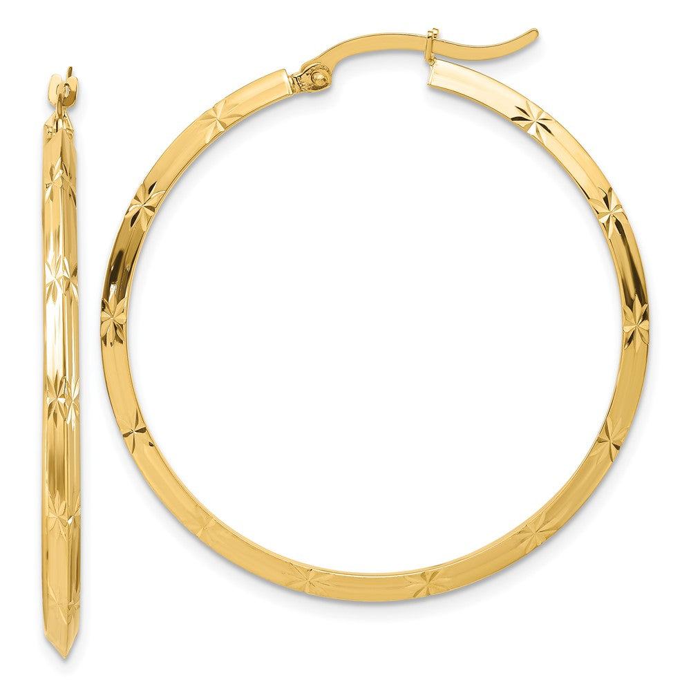 14K 2.00x38mm Polished Diamond-Cut Knife-Edge Tube Hoop Earrings