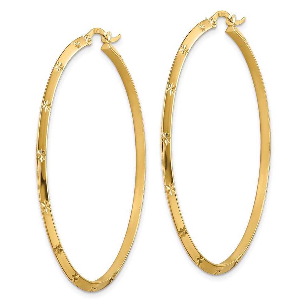 14K 2.00x50mm Polished Diamond-Cut Knife-Edge Tube Hoop Earrings