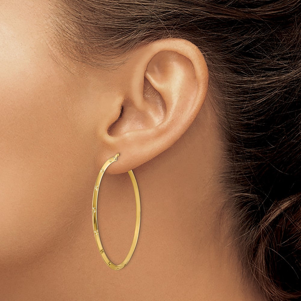 14K 2.00x50mm Polished Diamond-Cut Knife-Edge Tube Hoop Earrings