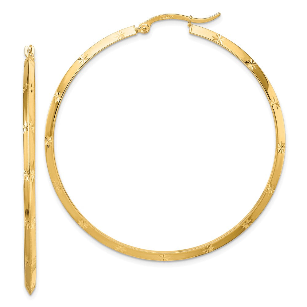 14K 2.00x50mm Polished Diamond-Cut Knife-Edge Tube Hoop Earrings