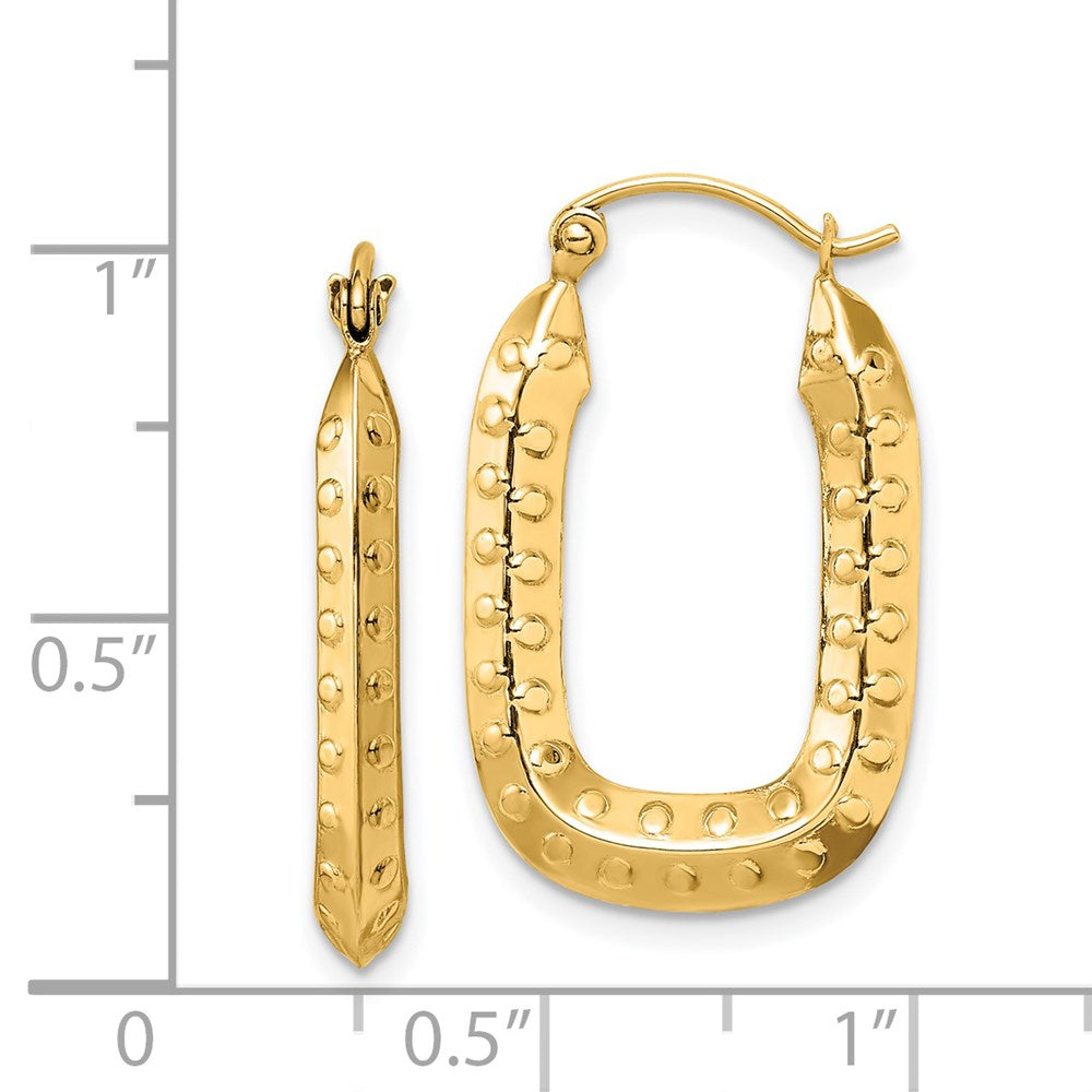 14k 2.5x26mm Polished Textured Rectangle Hoop Earrings