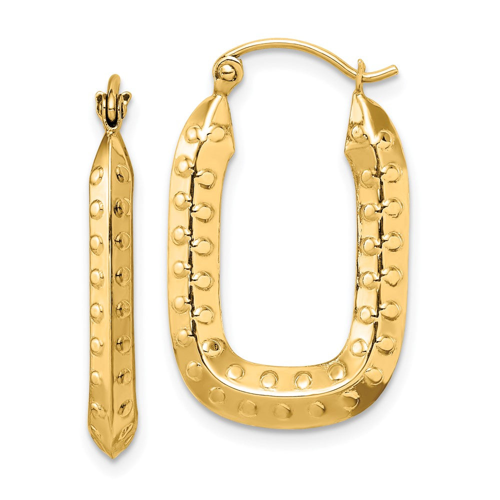 14k 2.5x26mm Polished Textured Rectangle Hoop Earrings