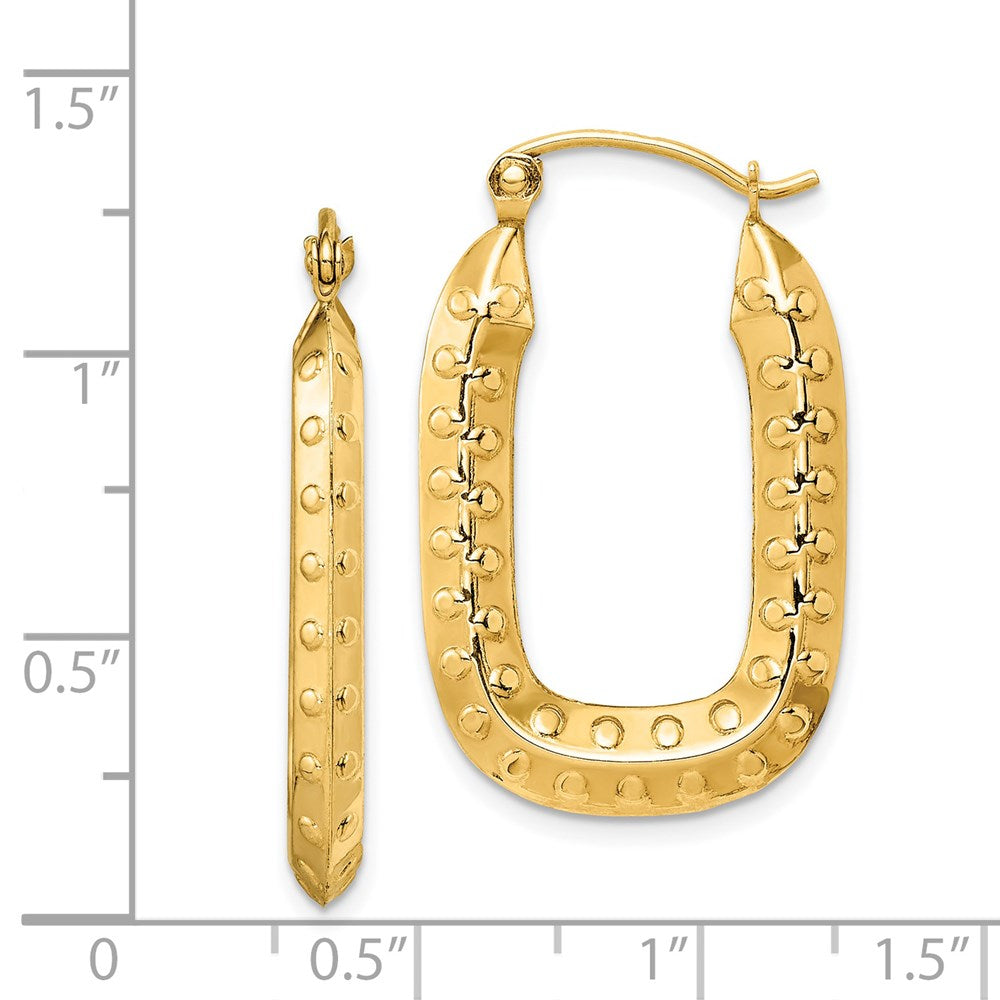14k 2.5x31mm Polished Textured Rectangle Hoop Earrings