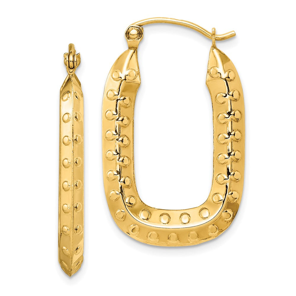 14k 2.5x31mm Polished Textured Rectangle Hoop Earrings