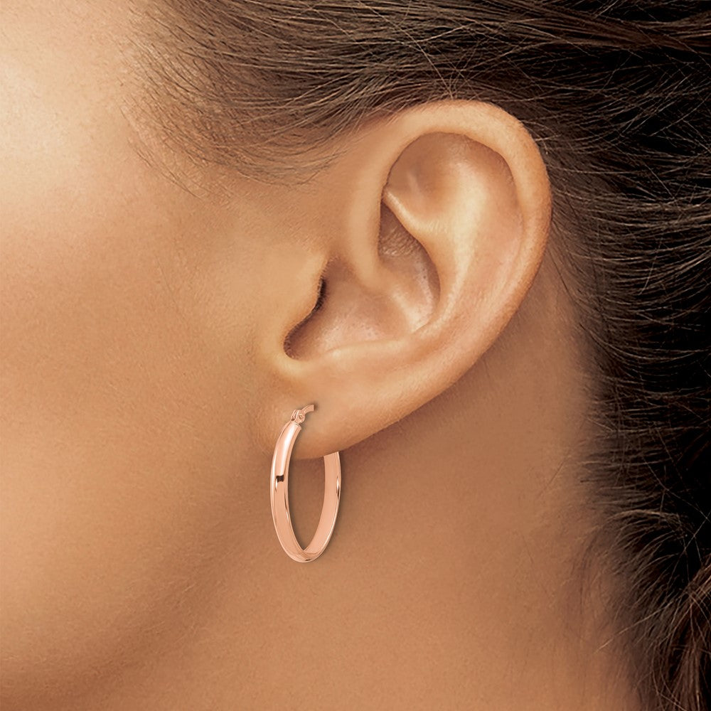 14K Rose Gold 3x23mm Oval Tube Hoop Earrings