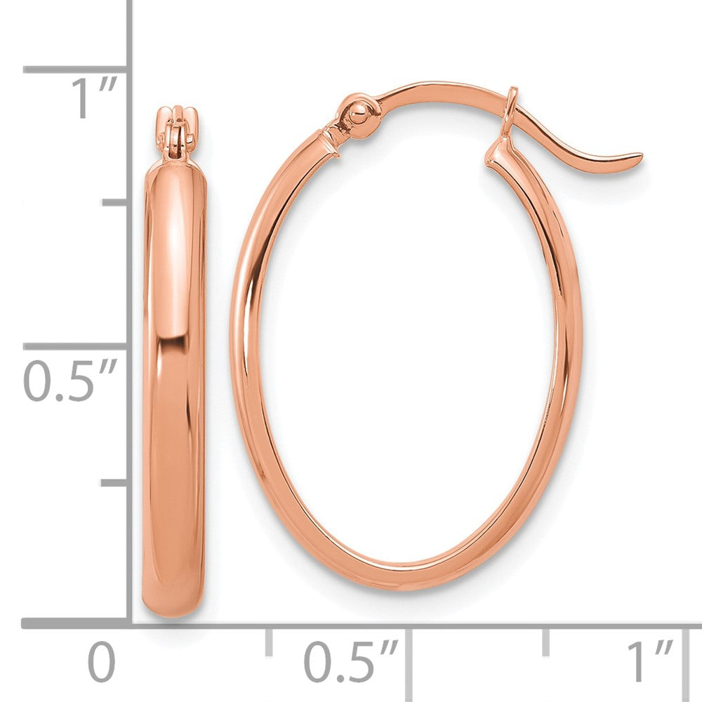 14K Rose Gold 3x23mm Oval Tube Hoop Earrings