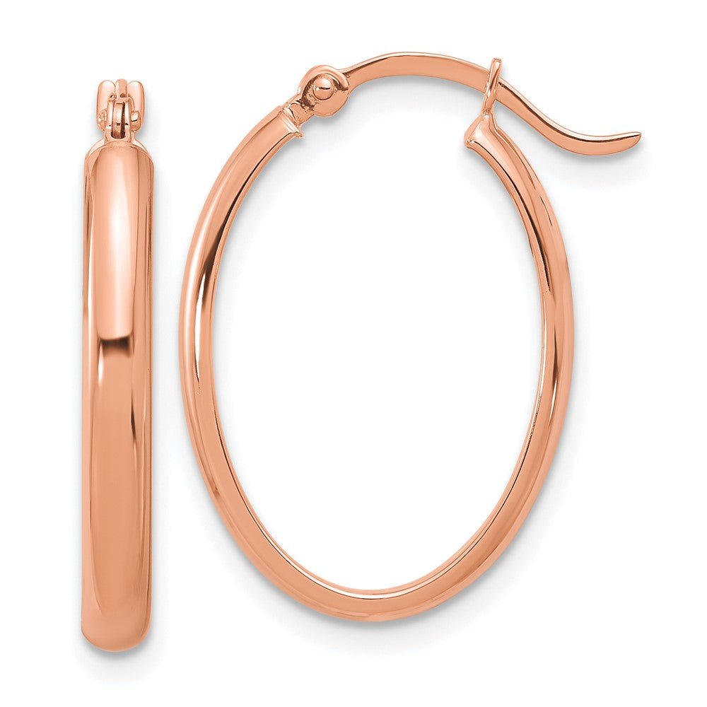 14K Rose Gold 3x23mm Oval Tube Hoop Earrings