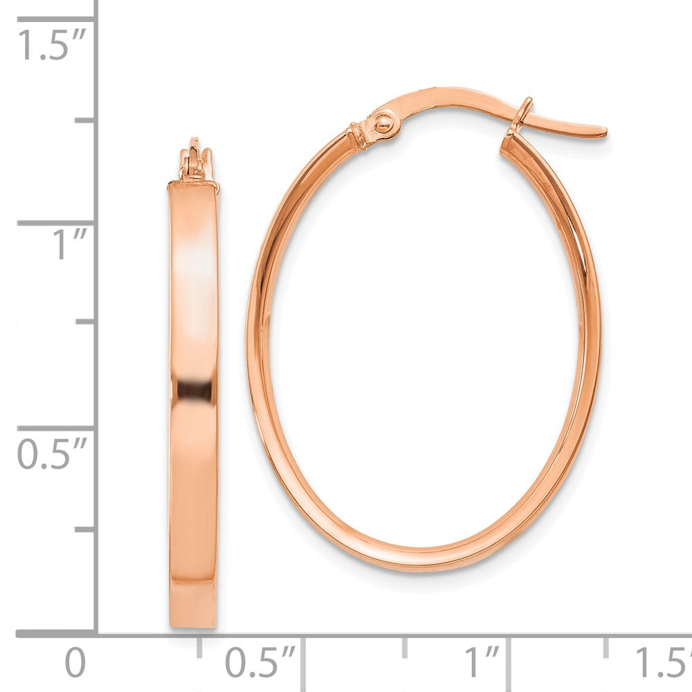 14K Rose Gold 3x30mm Oval Tube Hoop Earrings