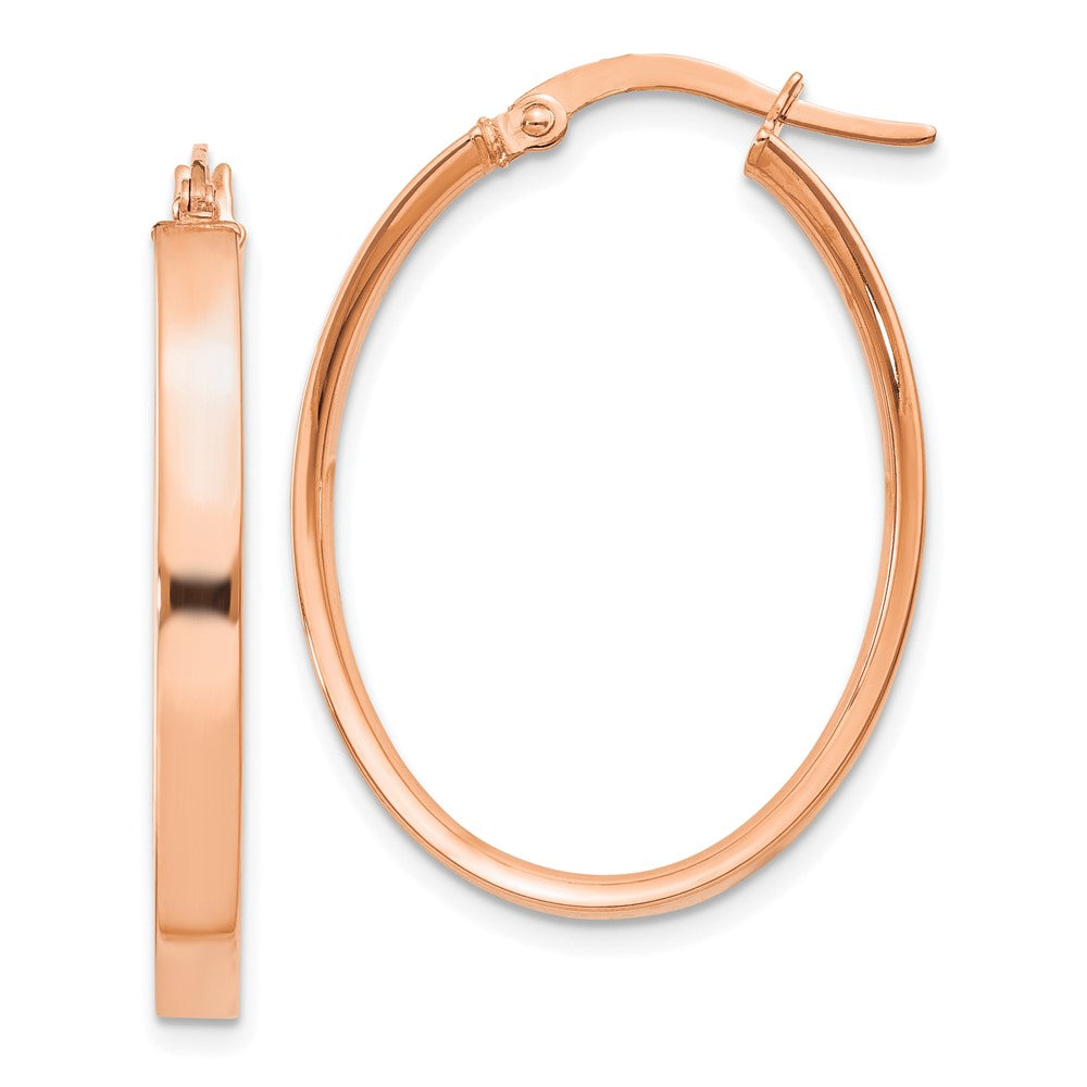 14K Rose Gold 3x30mm Oval Tube Hoop Earrings