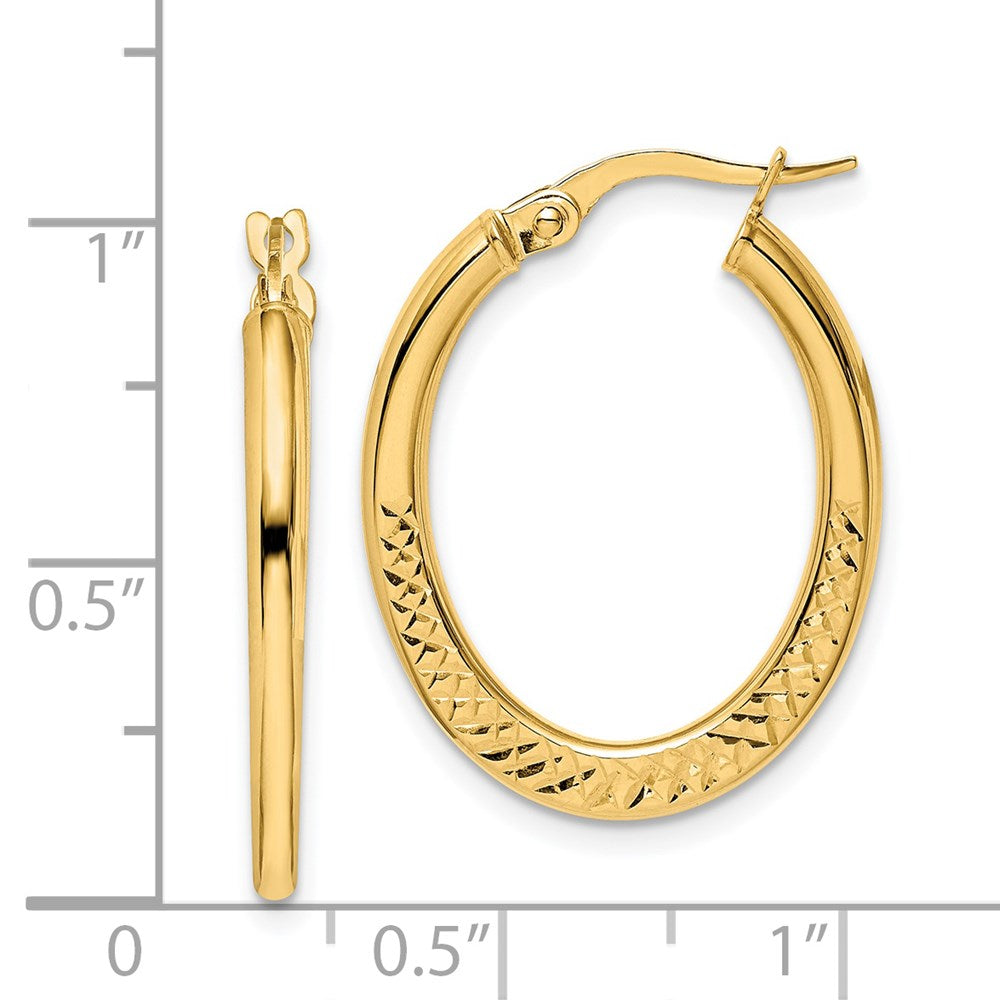 14K 2x25mm Diamond-cut Oval Hoop Earrings