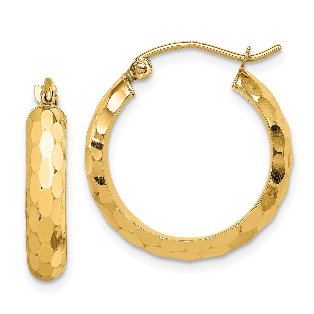 14k 4x21mm Diamond-cut Round Tube Hoop Earrings