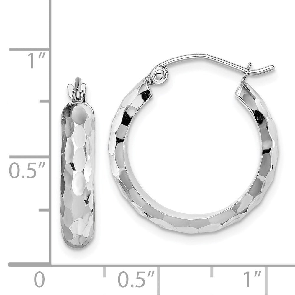 14k White Gold 4x21mm Diamond-cut Round Tube Hoop Earrings