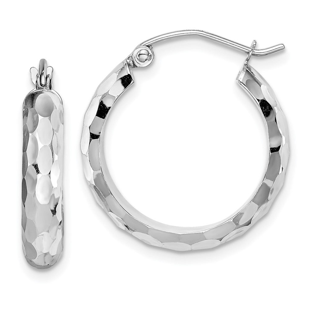 14k White Gold 4x21mm Diamond-cut Round Tube Hoop Earrings