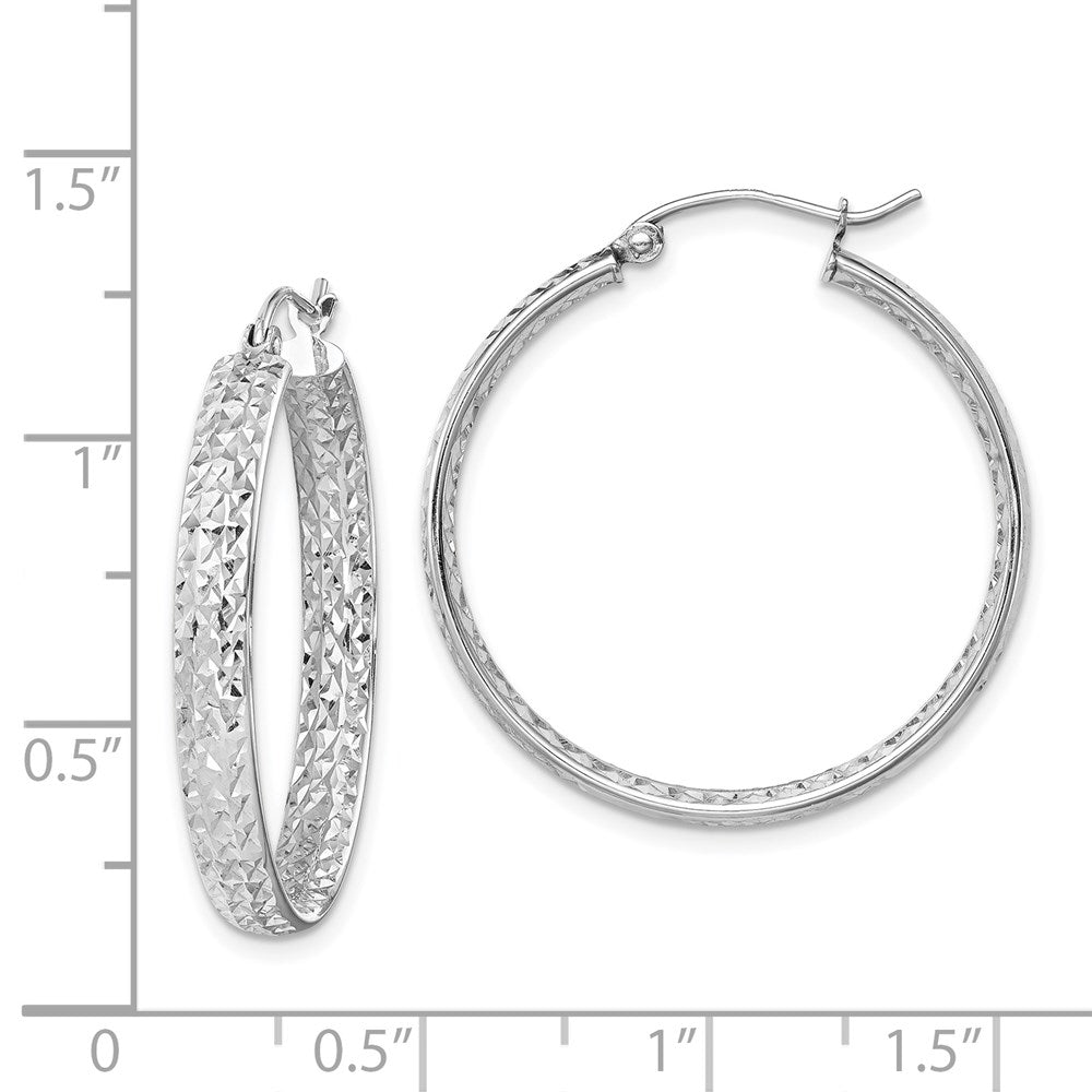14k White Gold 3.75x30mm Polished Diamond-cut Inside and Out Fancy Tube Hoop Earrings