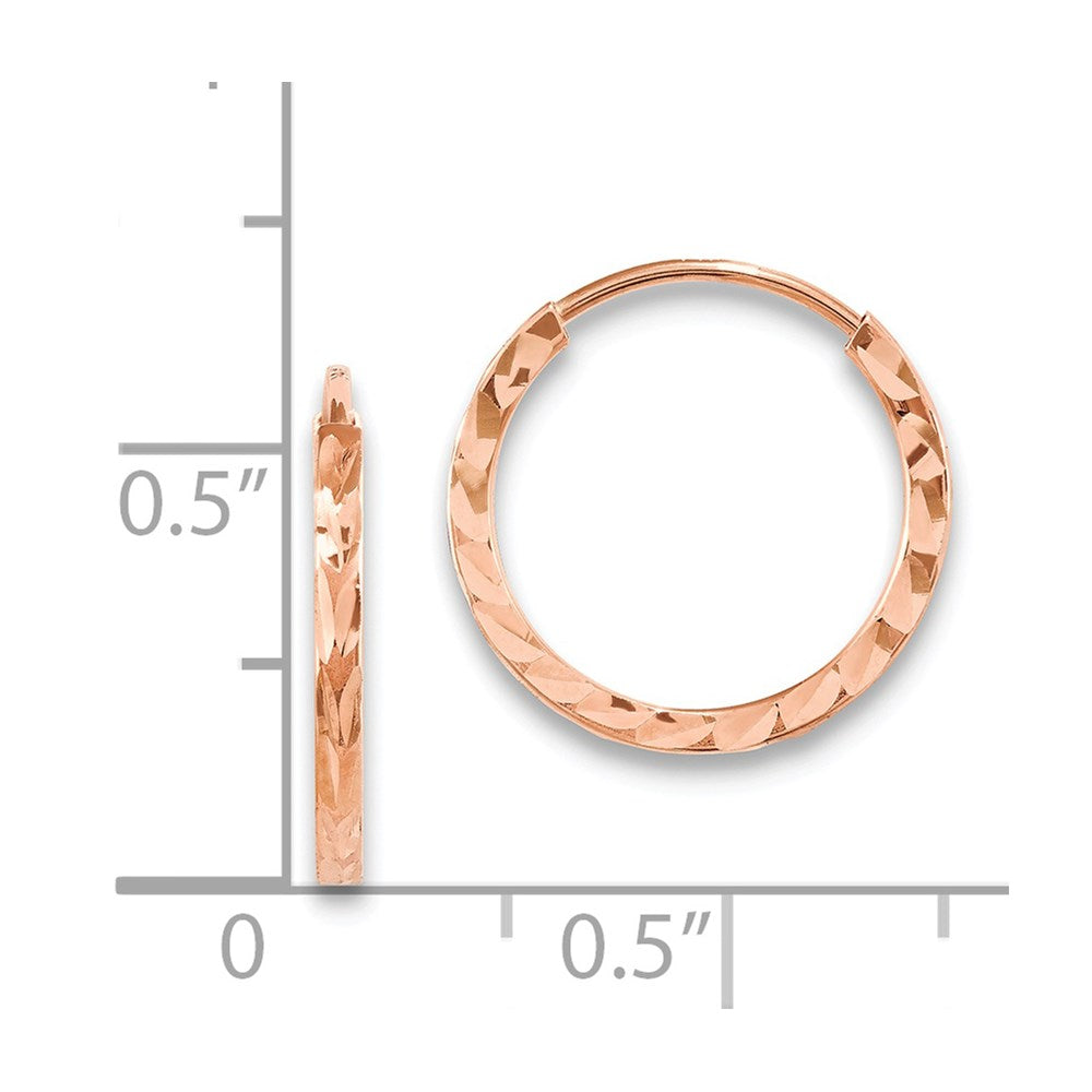 14k Rose Gold 1.6x15mm Diamond-cut Square-Tube Endless Hoop Earrings