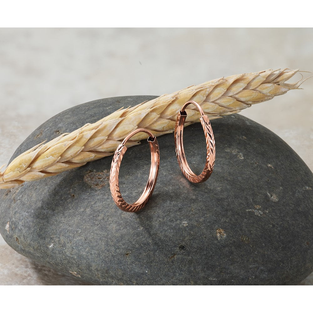 14k Rose Gold 1.6x15mm Diamond-cut Square-Tube Endless Hoop Earrings