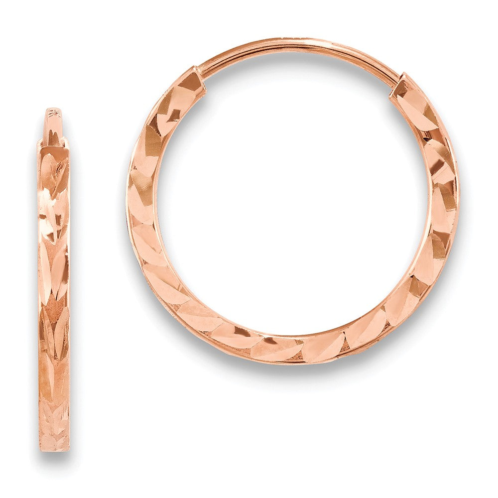 14k Rose Gold 1.6x15mm Diamond-cut Square-Tube Endless Hoop Earrings