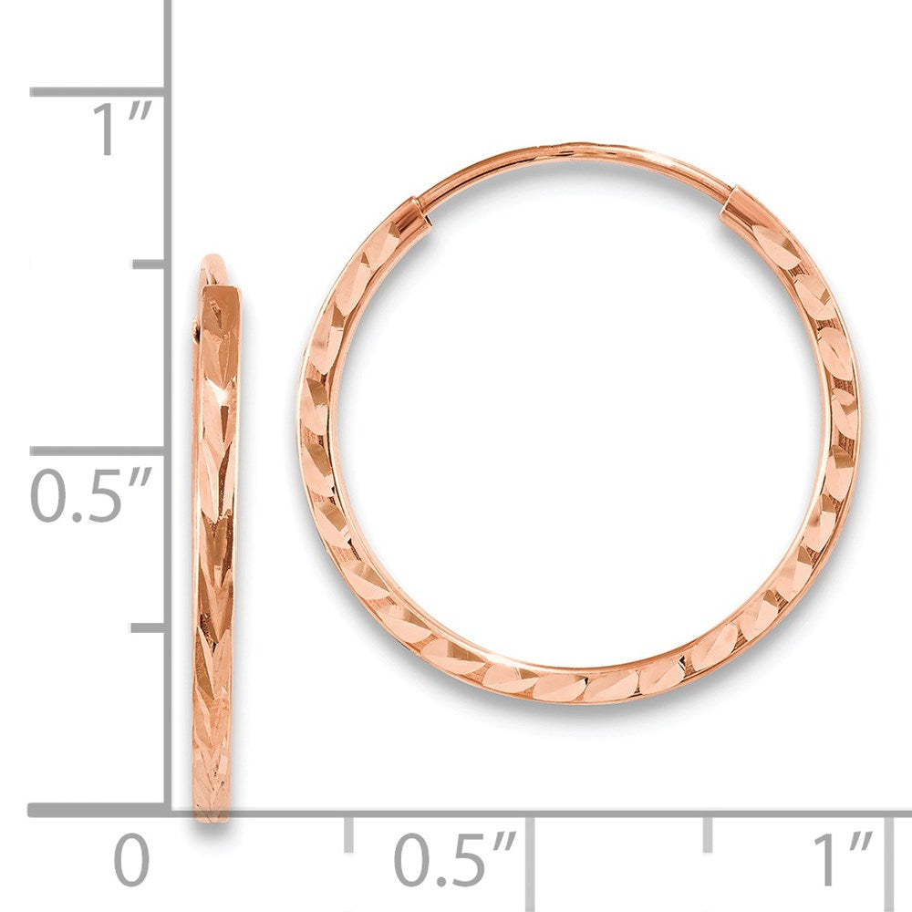 14k Rose Gold 1.6x20mm Diamond-cut Square-Tube Endless Hoop Earrings