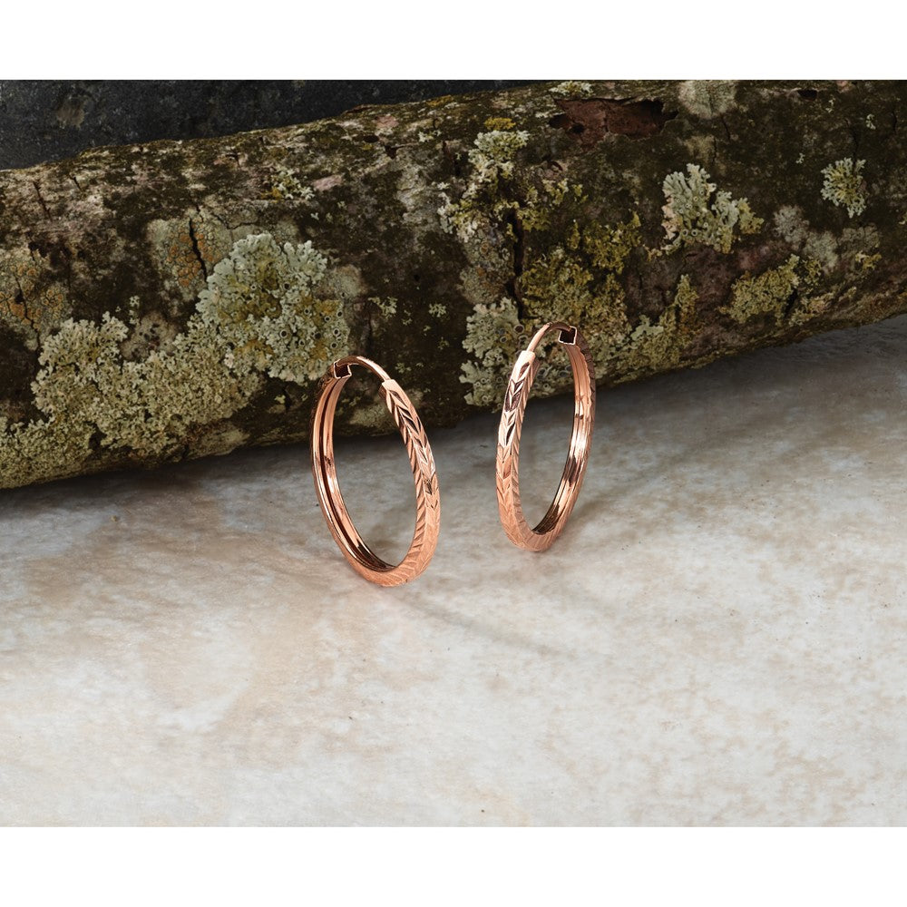 14k Rose Gold 1.6x20mm Diamond-cut Square-Tube Endless Hoop Earrings