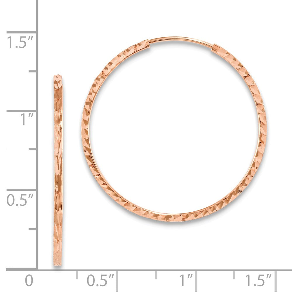 14k Rose Gold 1.6x30mm Diamond-cut Square-Tube Endless Hoop Earrings