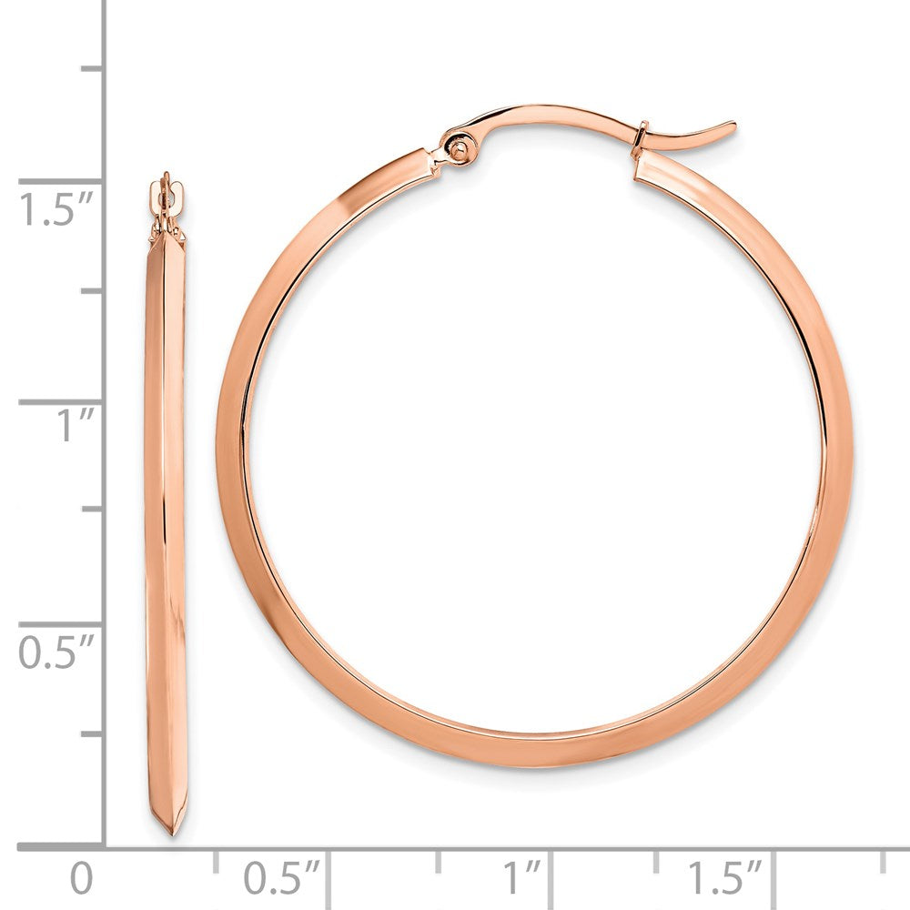 14K Rose Gold 2.25x38mm Polished Knife-Edge Tube Hoop Earrings