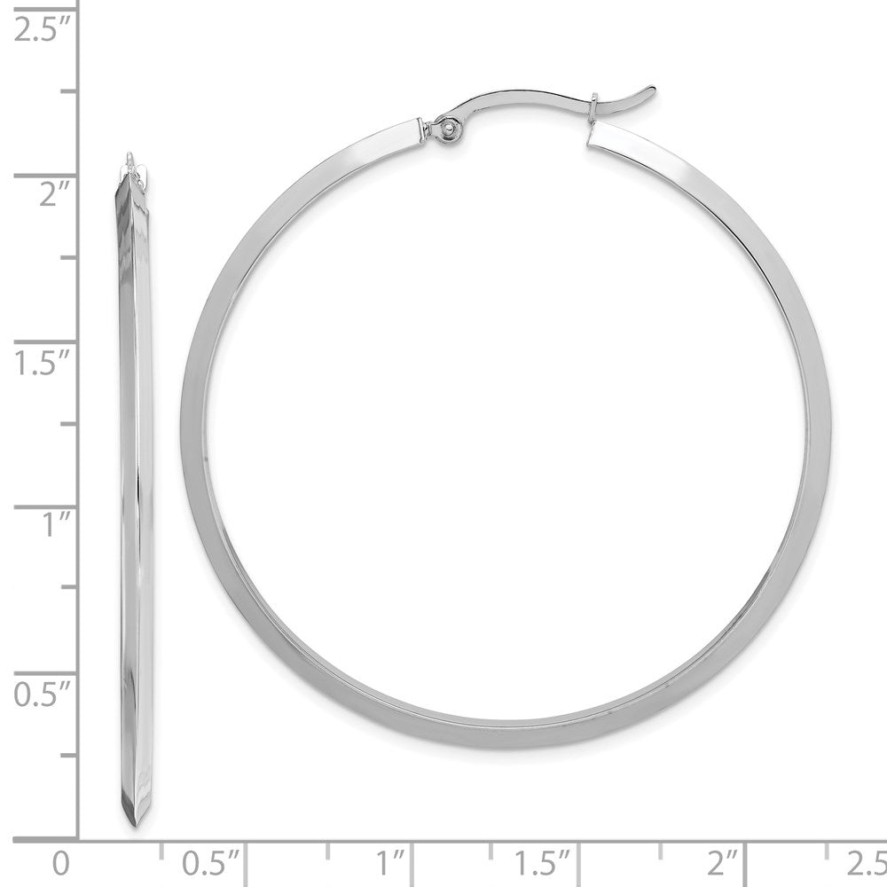 14K White Gold 2.25x52mm Polished Knife-Edge Tube Hoop Earrings