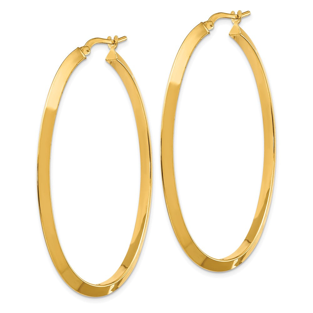 14K 3x51mm Large Knife-Edge Oval Hoop Earrings