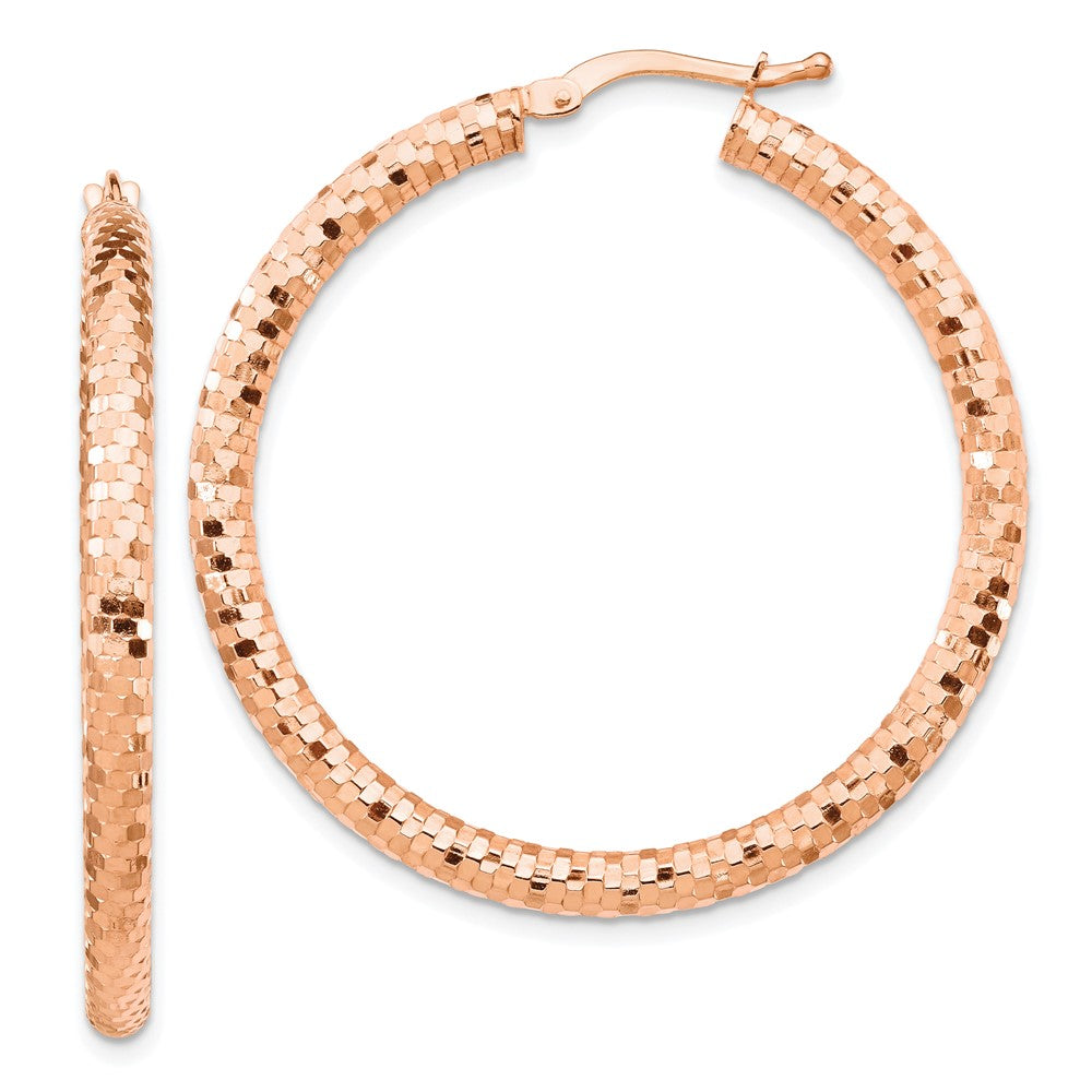 14k Rose Gold 3x38mm Diamond-cut Tube Hoop Earrings