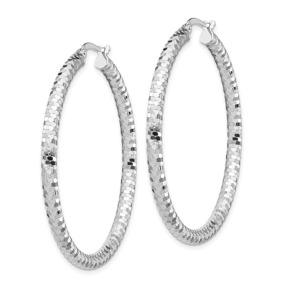 14k White Gold 3x44mm Diamond-cut Tube Hoop Earrings