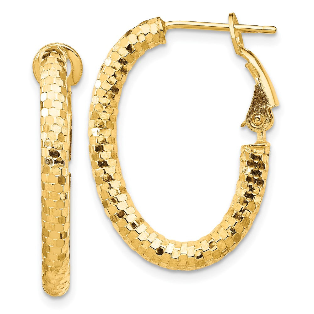 14K 3x26mm Diamond-cut Oval Omega Back Tube Hoop Earrings
