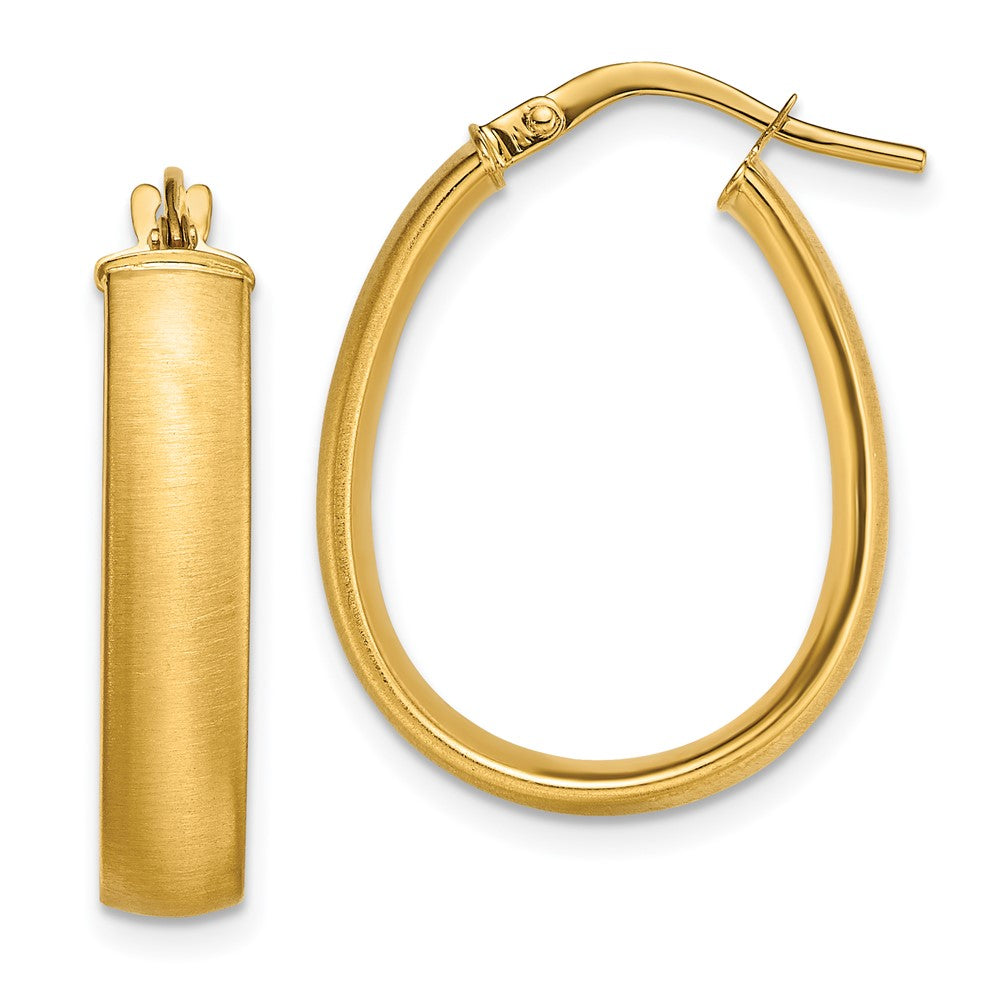 14K 4.85x23mm Satin and Polished Teardrop Tube Hoop Earrings