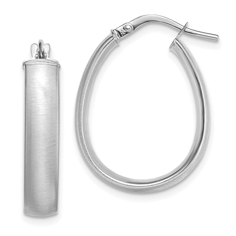 14K White Gold 4.85x23mm Satin and Polished Teardrop Tube Hoop Earrings